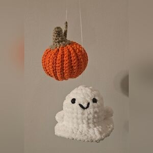 Halloween crochet car hanger pumpkin and a ghost👻🎃
